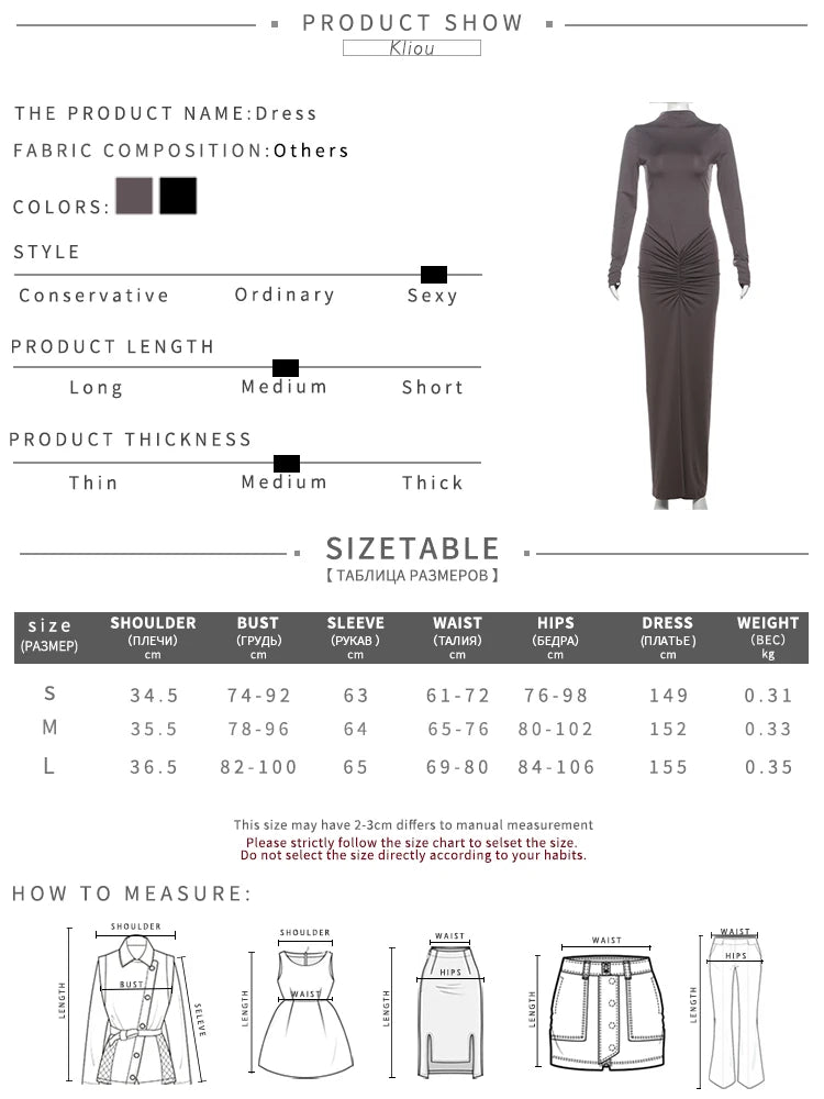 Shirred High Neck Long Sleeve Maxi Dress for Women