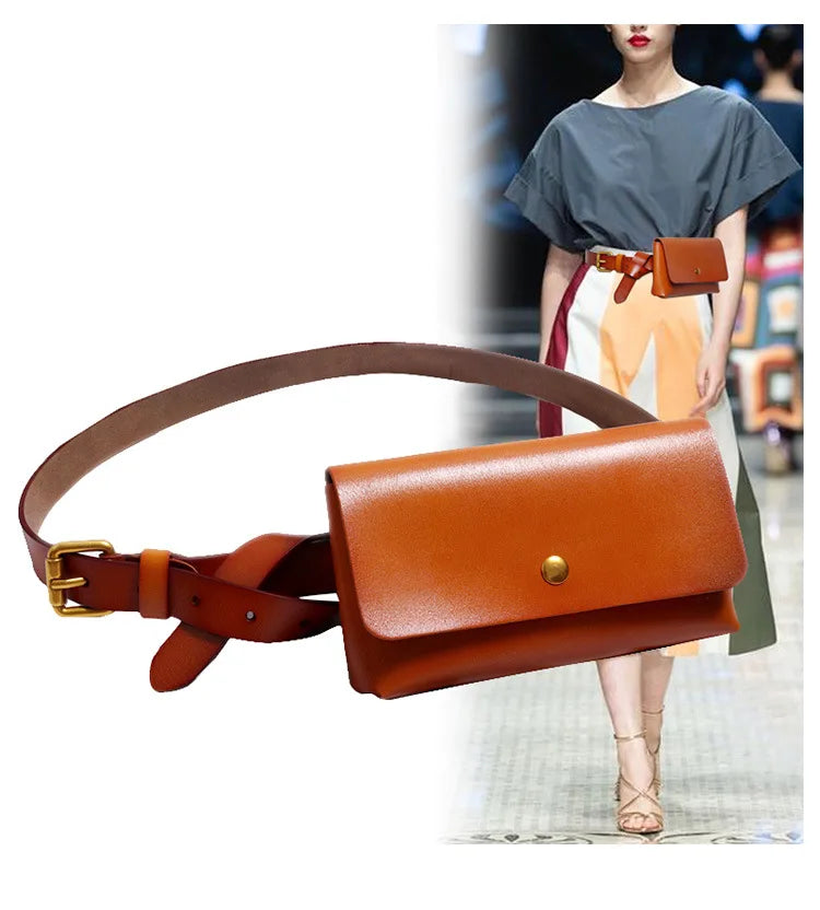Minimalist Genuine Leather Waist Bag With Belt for Women