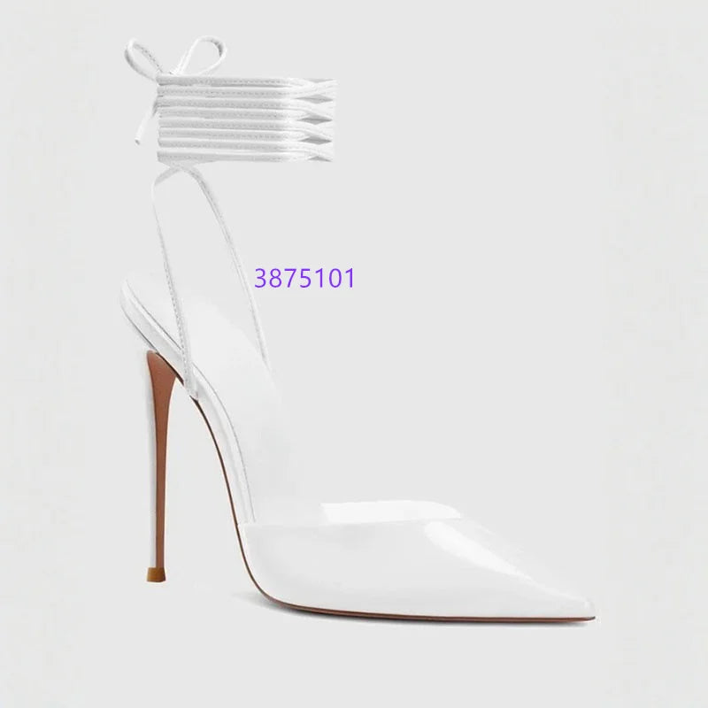 Elegant Summer Pointed Toe High Heel Ankle Strap Crystal Pumps for Women