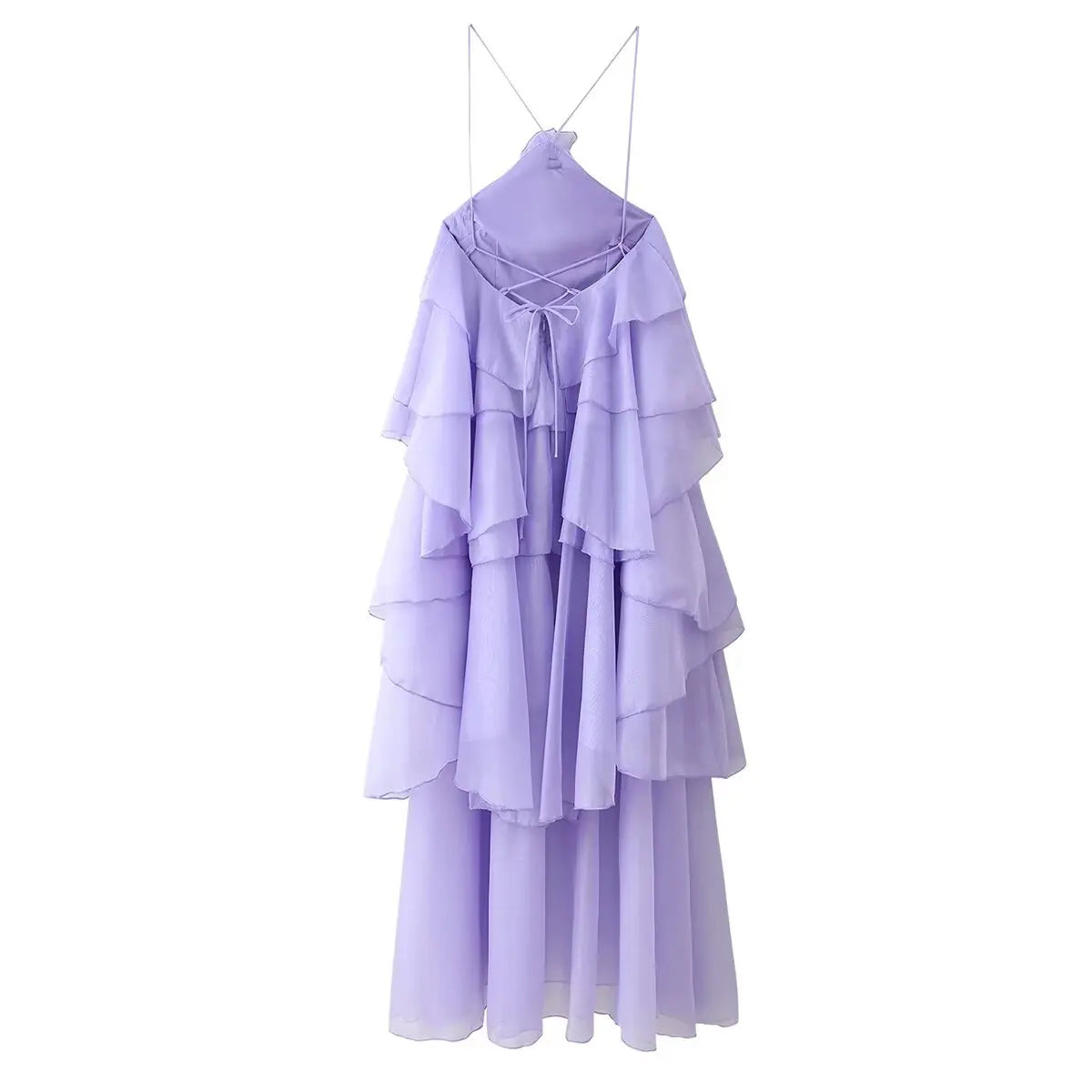 Backless 3D Flower Cascading Ruffle Halter Maxi Dress For Women