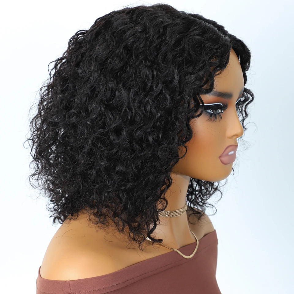 Lekker Gray Short Afro Kinky Curly Bob Middle Part 100% Human Hair Wigs For Women Brazilian Remy Hair Glueless Daily Mom Wigs
