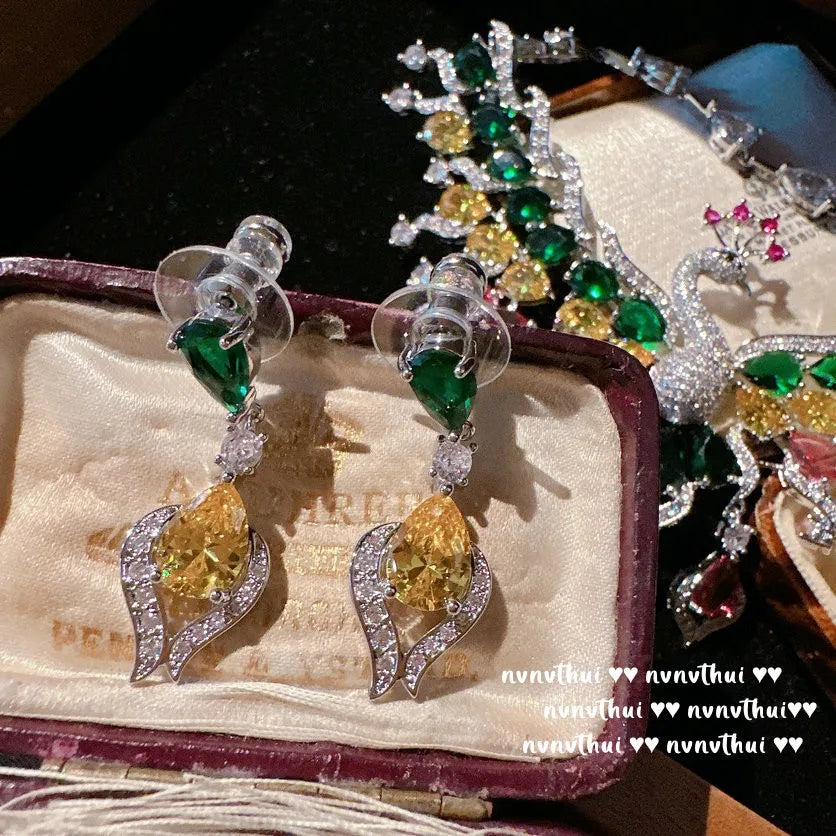 Sparkling Peacock Zircon Necklace and Earring Set for Women