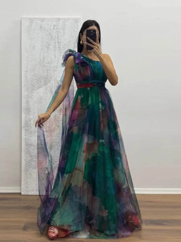 Casual Party Mesh Printed Lightweight A-Line Dress for Women