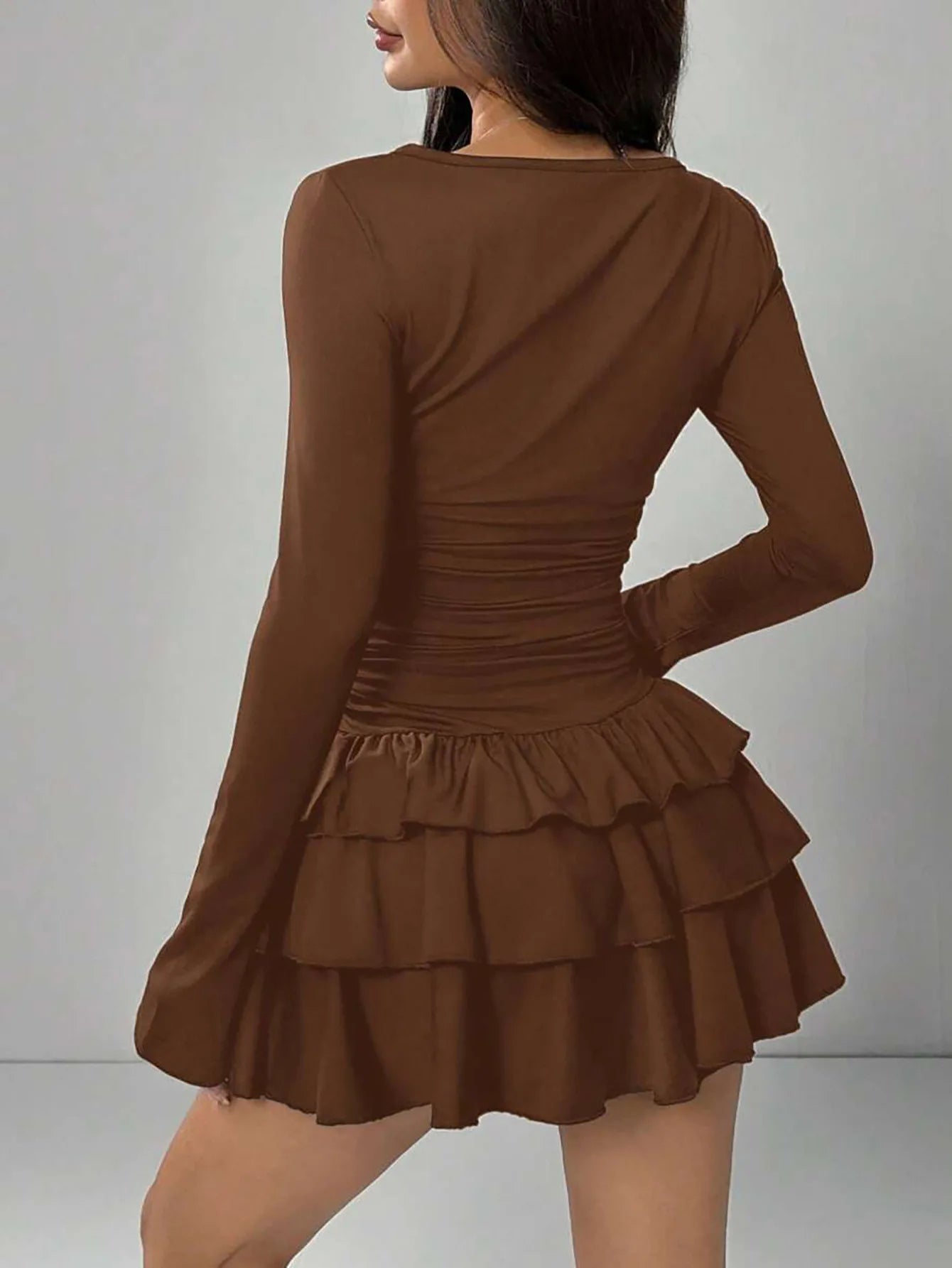 Elegant Cascading Ruffle Flare Sleeve Bodycon Dress for Women