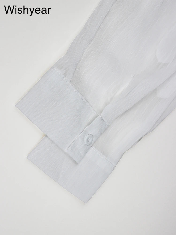 Sheer Chiffon Shirt And Shorts Two Piece Set For Women