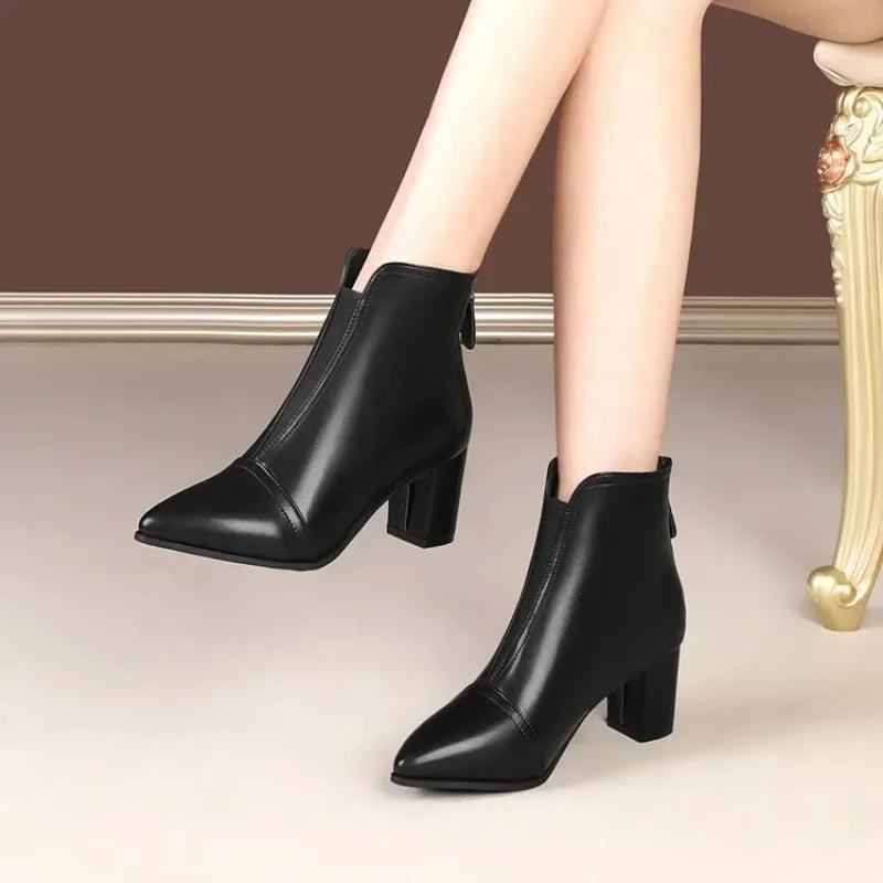 Stylish Faux Fur Trim Platform Low Heel Boots For Women