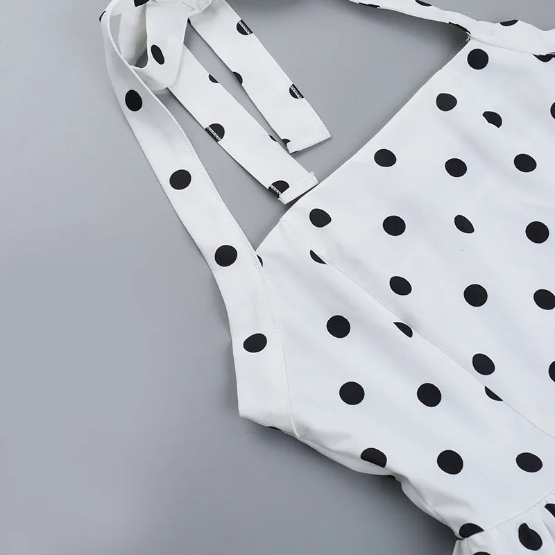 TARUXY Polka Dot Vacation Mini Dress For Women  High Waist A-line Ball Gown Dress Sleeveless Halter Neck Female Summer Fashion