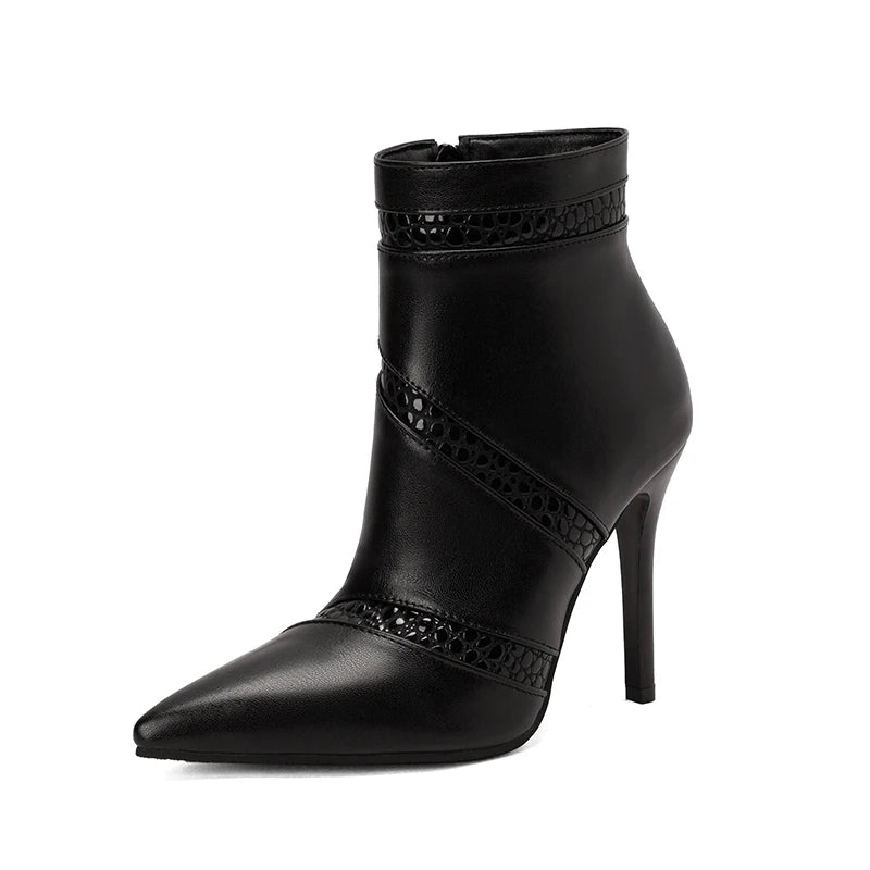 Pointed Toe PU Leather Stiletto Ankle Boots for Women