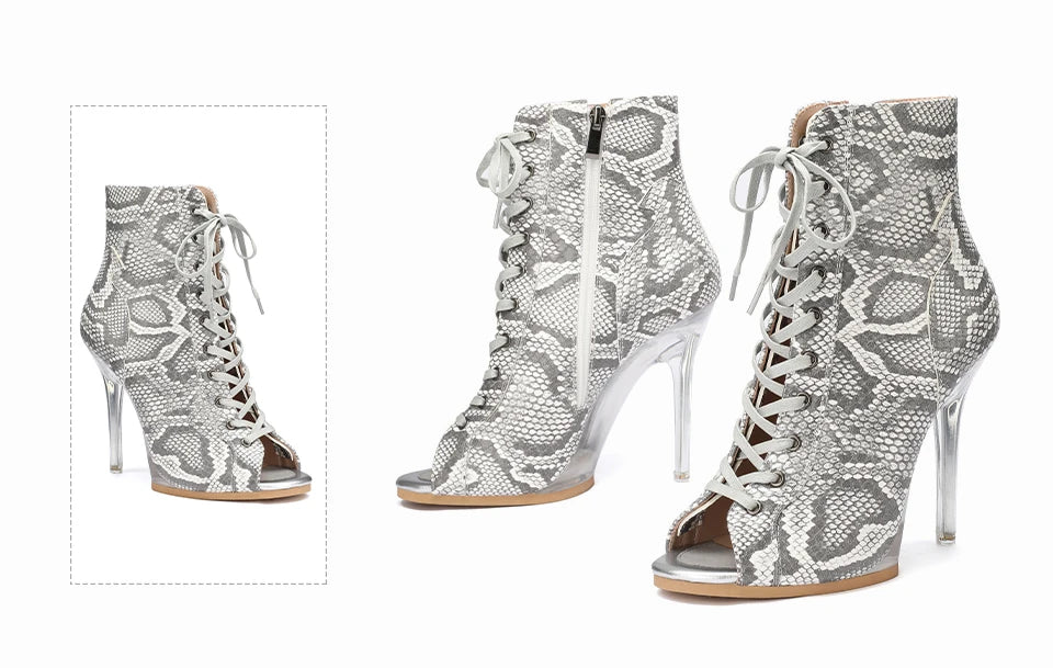 Lace-Up Crystal Heel Ballroom Dance Boots for Women