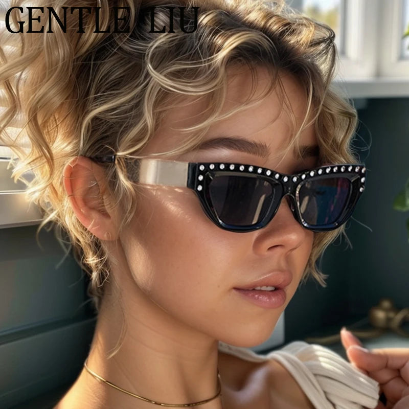 Rhinestone Cat Eye Rectangle Sunglasses
