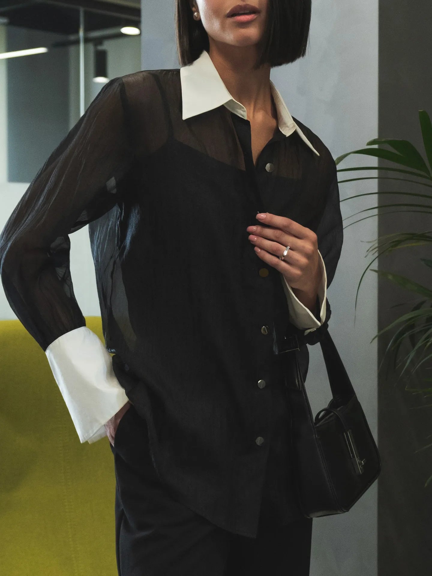 Summer Elegant Spliced See Through Mesh Blouse for Women