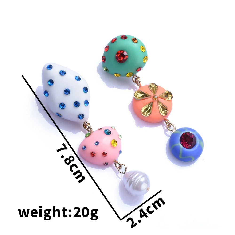 Pink Enamel Heart Shaped Crystal Drop Earrings for Women
