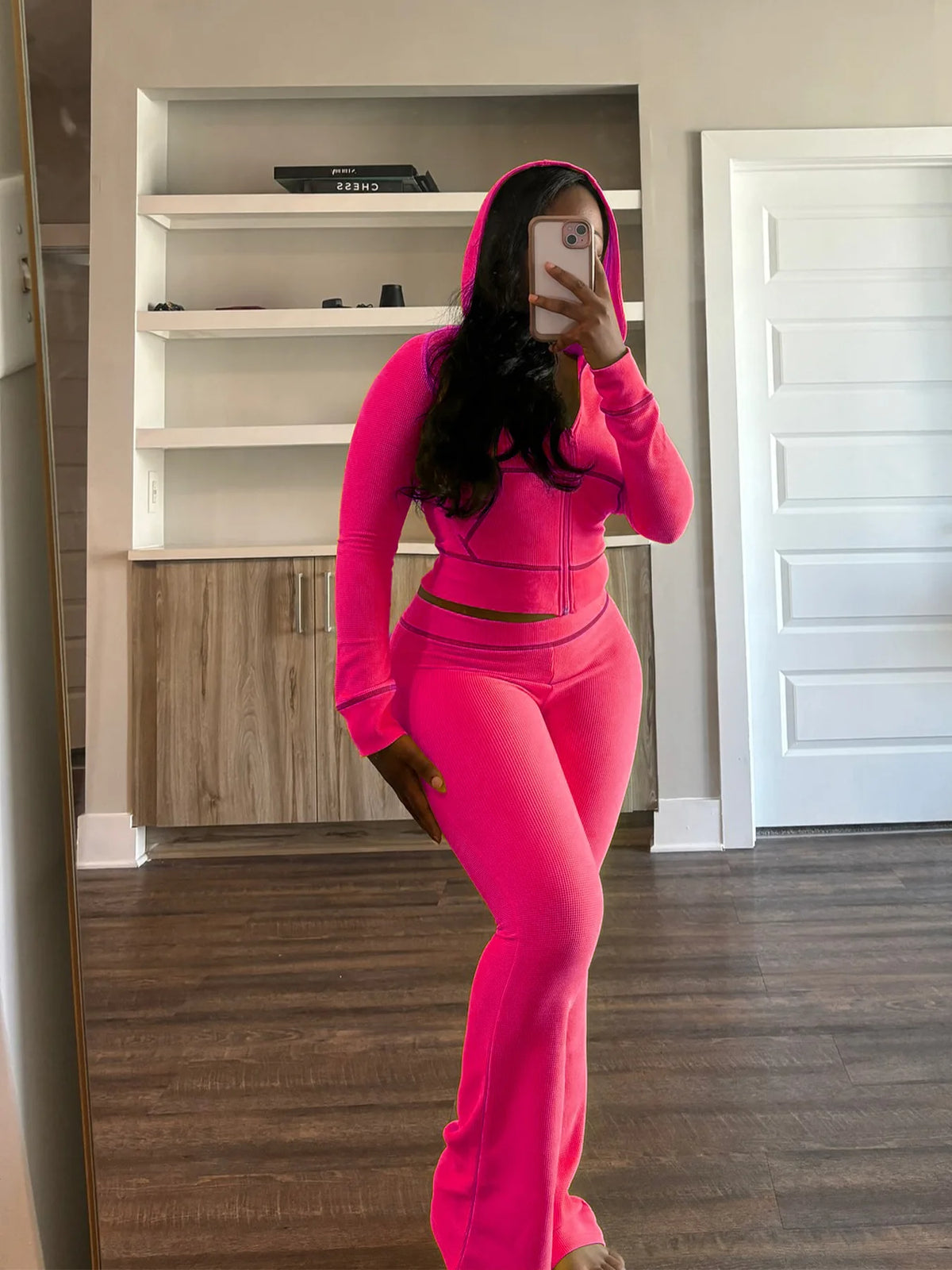 Hooded Long Sleeve Two Piece Matching Pants Set for Women