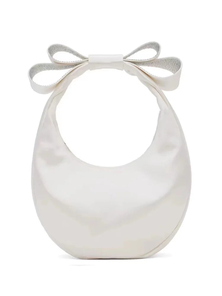 Crescent Bow Satin Handbag