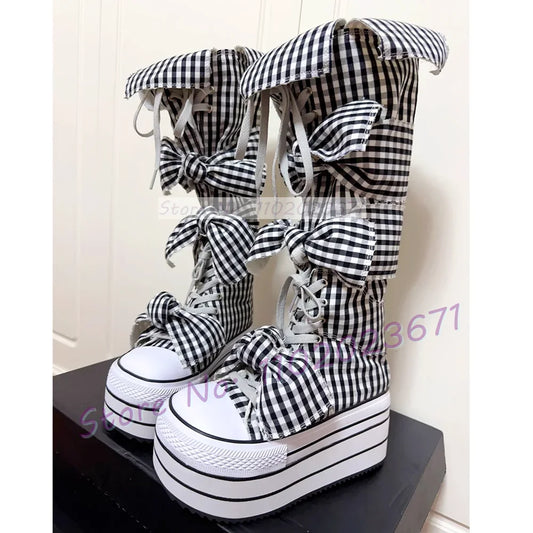 Plaid Platform Knee Boots