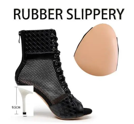 Cross Tied High Heel Ballroom Dance Ankle Boots for Women