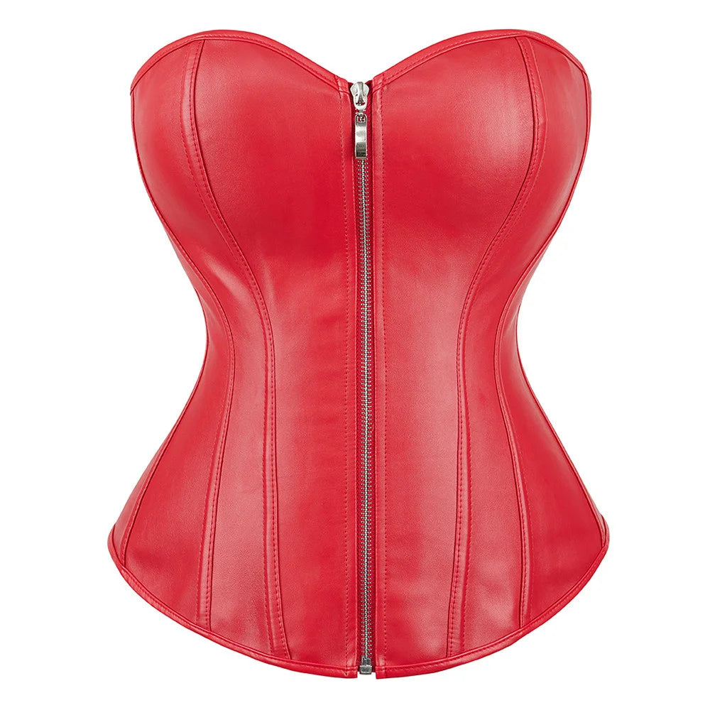Steampunk Faux Leather Overbust Corset With Zipper for Women