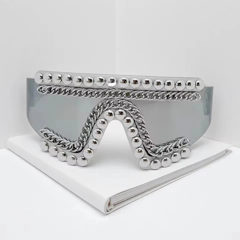 Oversized Rhinestone Chain Sunglasses