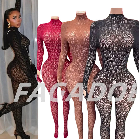 Black See Through Lace Jumpsuit