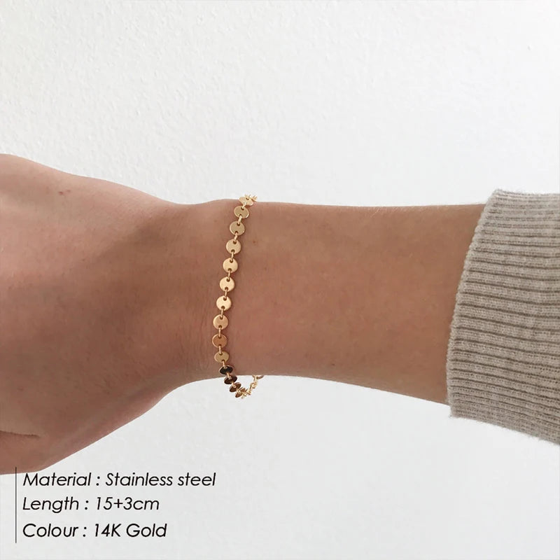 Gold Tone Stainless Steel Figaro Chain Bracelet for Women