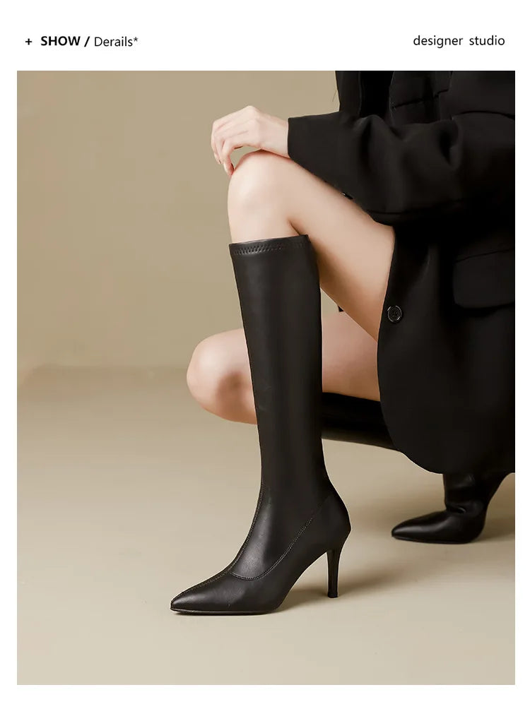 Patent Leather Pointed Knee High Boots