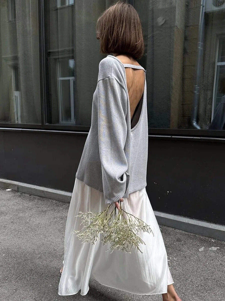 Backless Patchwork Knit Sweater