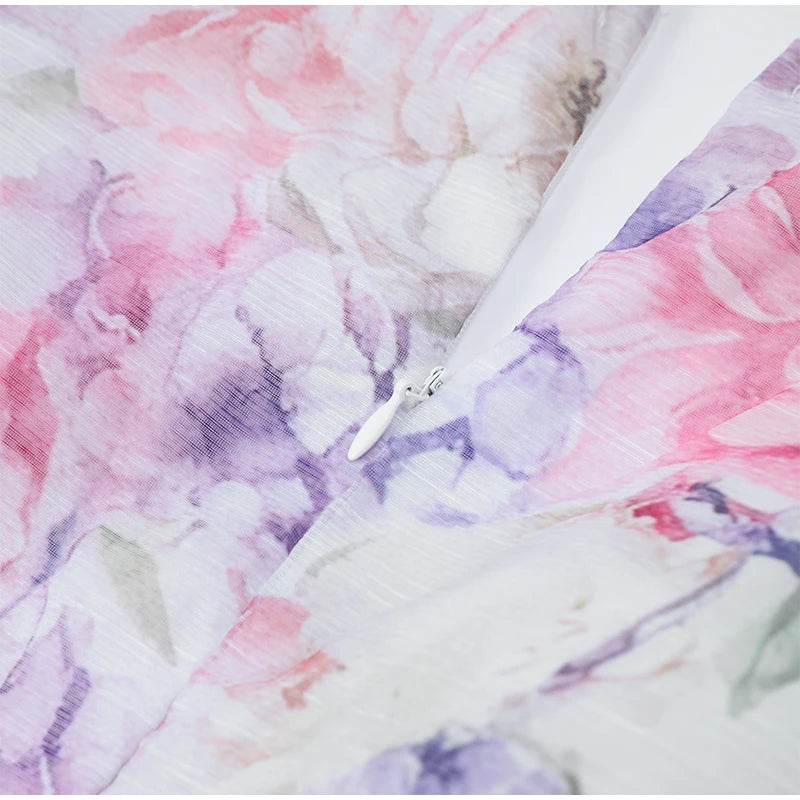 Floral Printed Ruffle Mini Dress with Deep V Neck for Women
