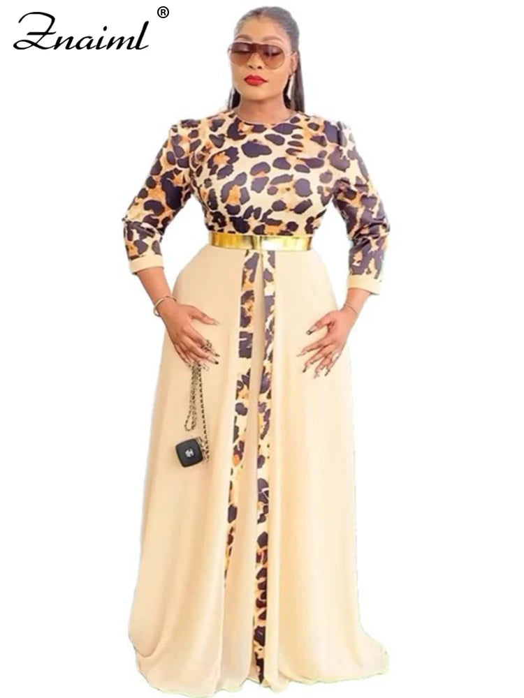 Znaiml Fashion Dashiki Ladies Traditional African Clothing Women Elegant Leopard Print Long Sleeve Front Split Dresses Birthday