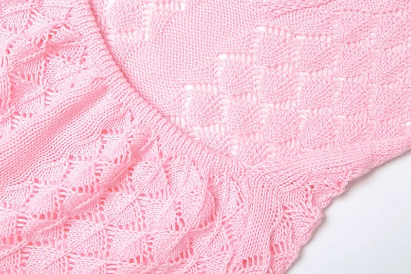 Elegant See Through Crochet Tassel Halter Dress for Women