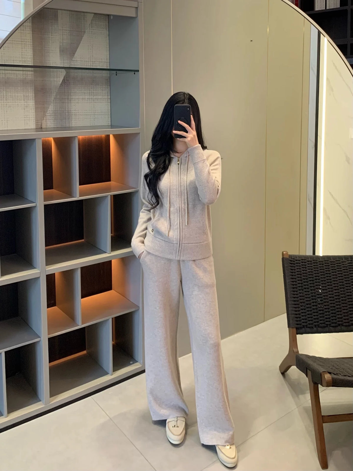 Hooded Knit Two Piece Set With Elastic Waist Pants For Women
