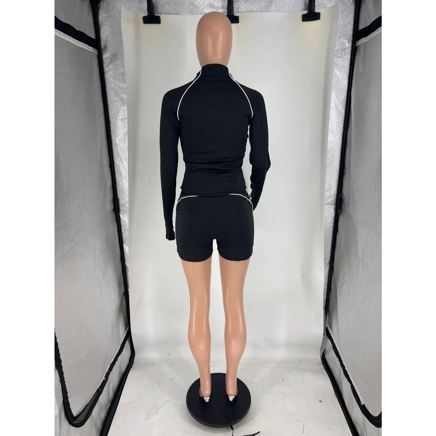 Casual Sporty Zip Up Long Sleeve Thumb Hole Two Piece Set for Women
