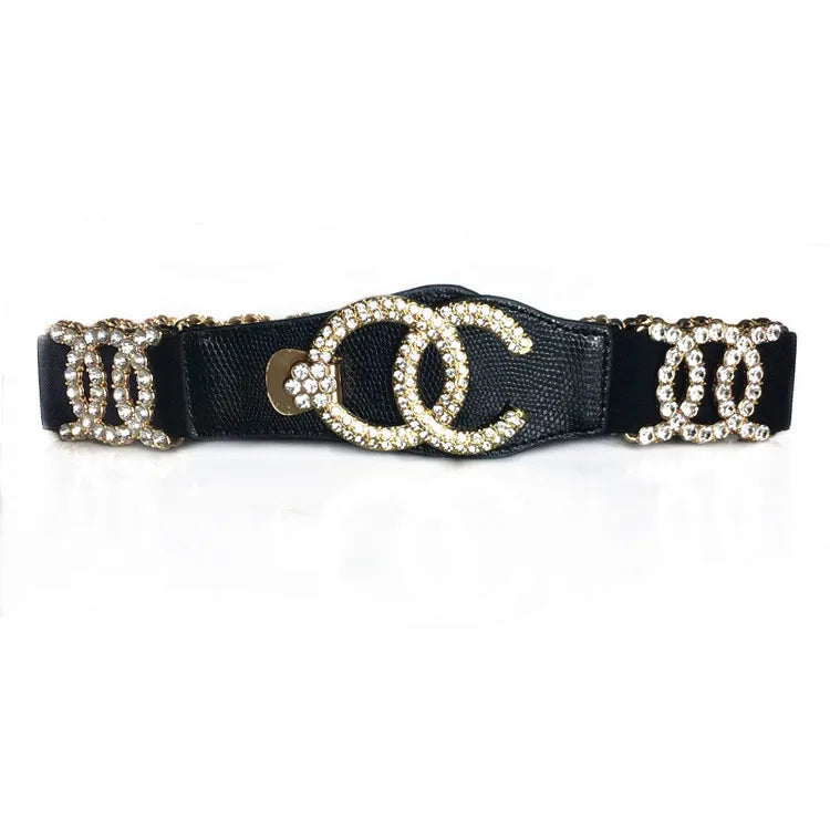 Crystal Rhinestone Wide Elastic Waist Belt for Women