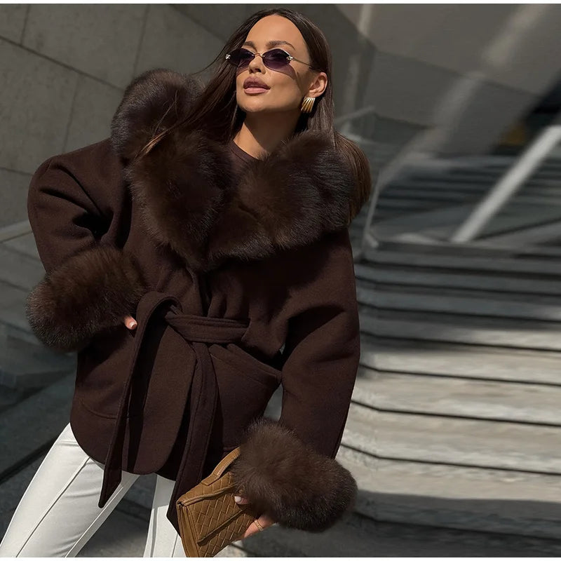 Warm Faux Fur Hooded Winter Coat With Pockets for Women