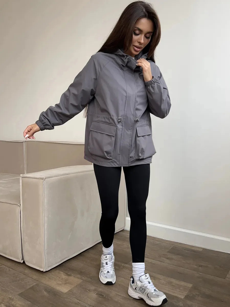 Hooded Hardshell Jacket With Pockets And Zipper for Women