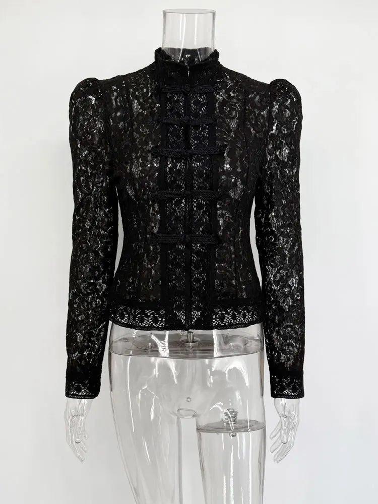 Lace See Through Hollow Out Blouse