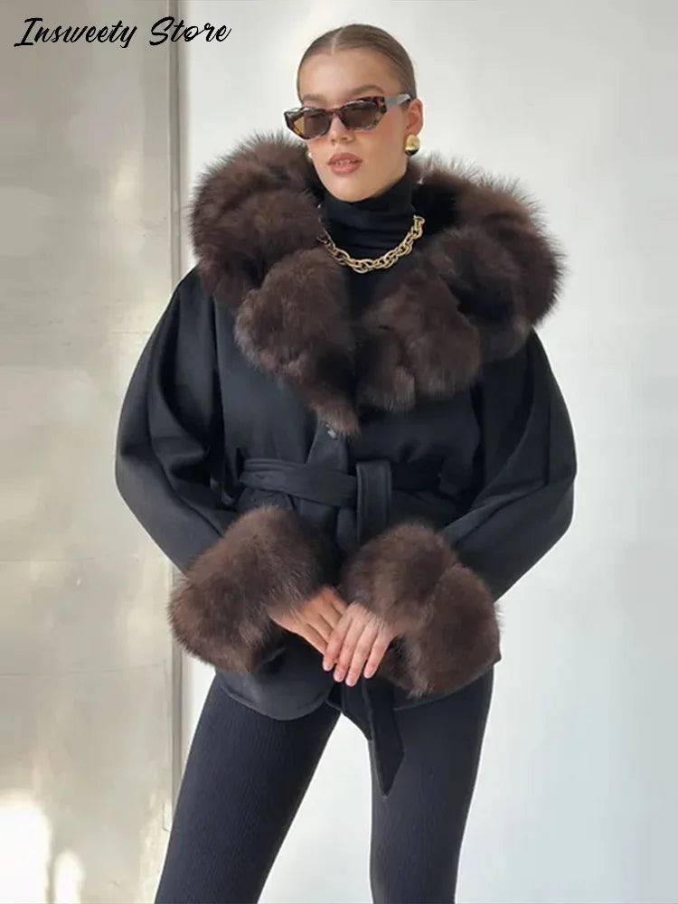 Warm Faux Fur Hooded Winter Coat With Pockets for Women