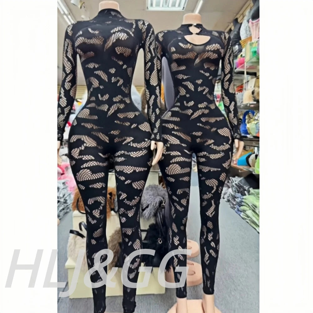 Lace See Through Round Neck Long Sleeve Bodycon One Piece for Women
