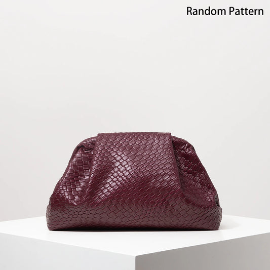 Vintage Artificial Leather Woven Pattern Clutch Bag，Burgundy Bag，Porm Dresses for Women，Large Capacity Women Purse