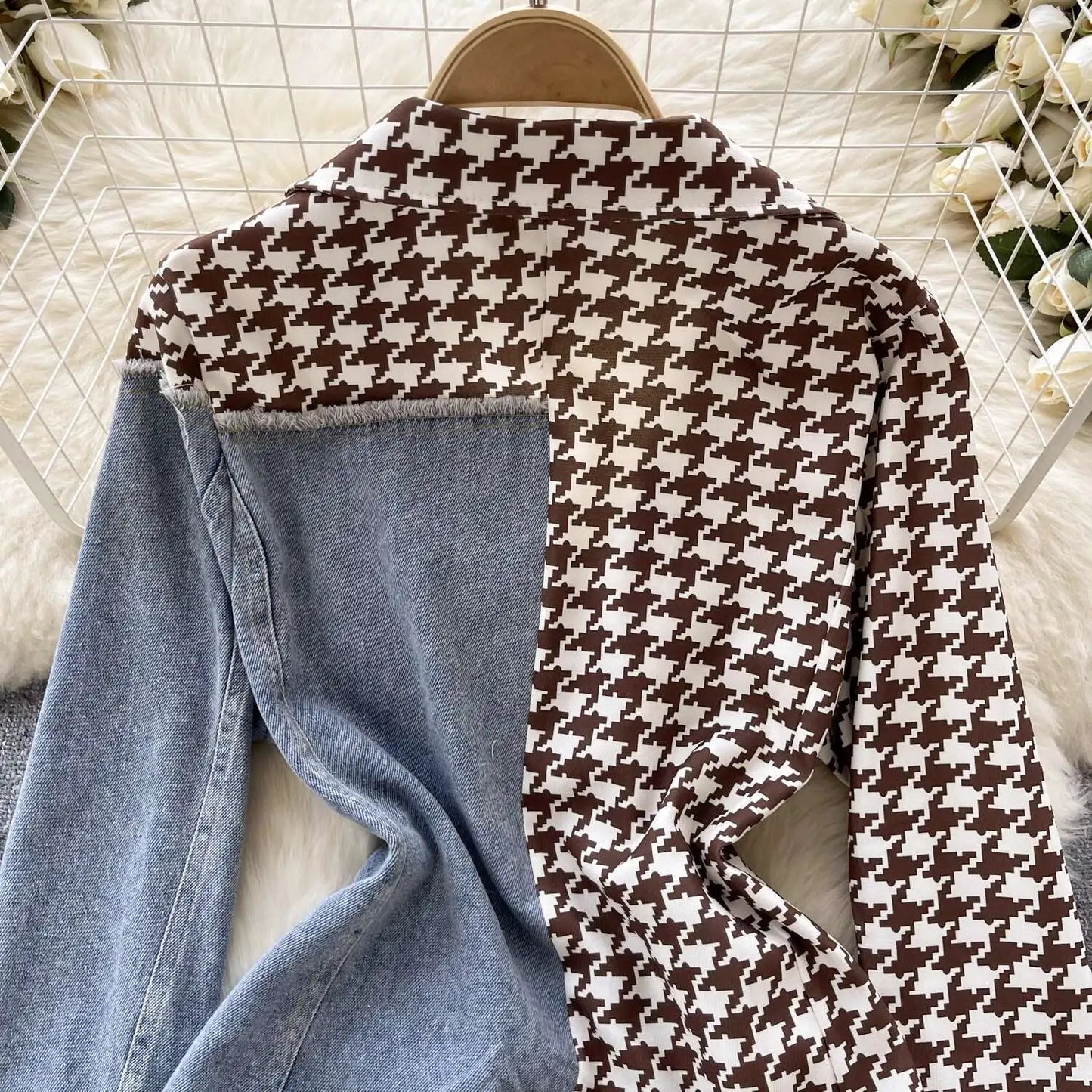 ANJY Autumn New Women Vintage Streetwear Ins Stylish Denim Patchwork Single Breasted Coat Casual Elegant Asymmetric Blazer A8421