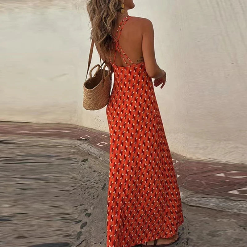Summer Pattern Print Loose Bohemian Sleeveless Dress for Women