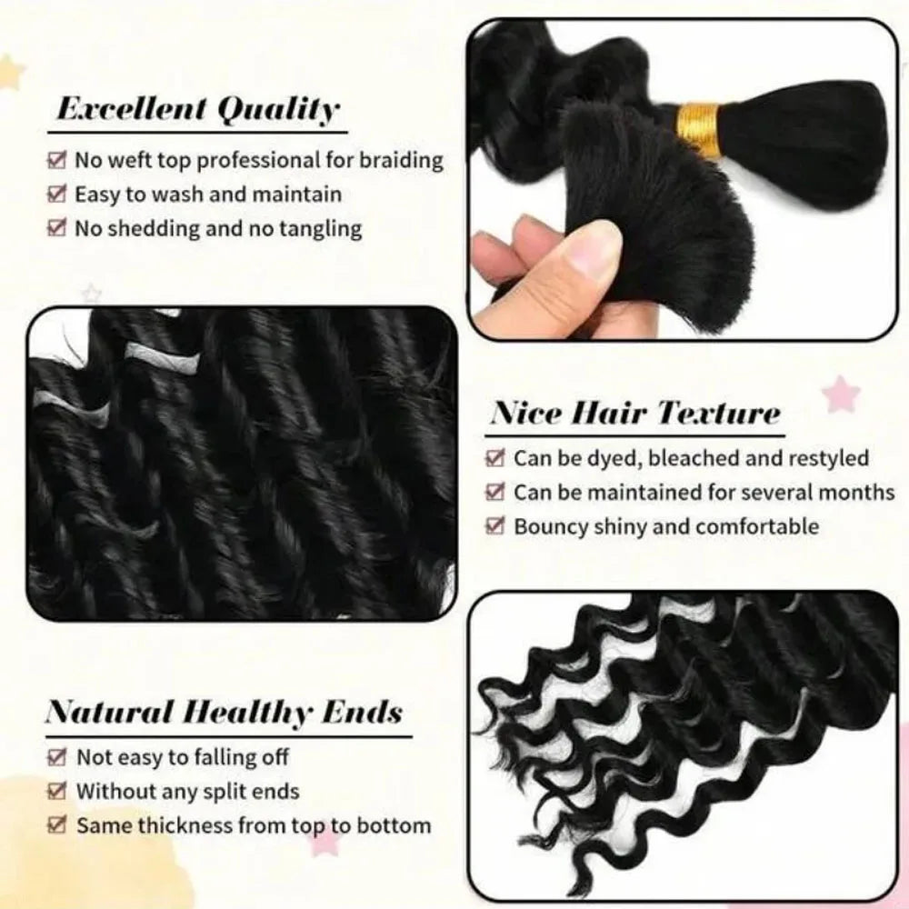 Deep Wave Human Braiding Hair Extensions for Women