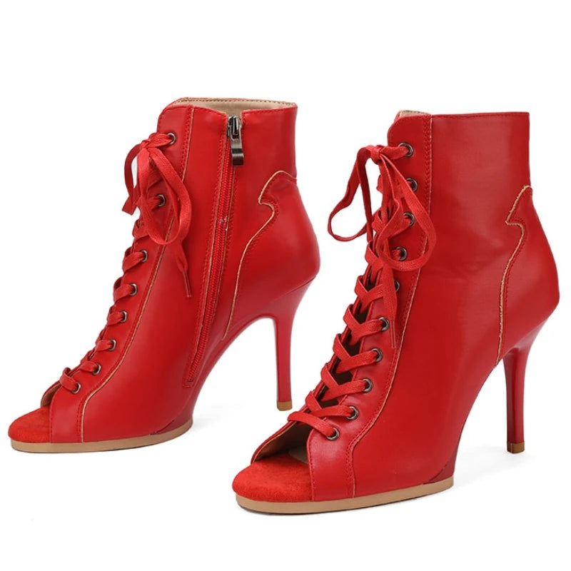 Peep Toe High Heel Zipper Ankle Boots