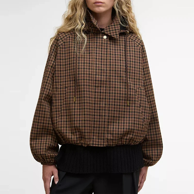 Long Sleeve Plaid Button-Up Shirt Jacket for Women