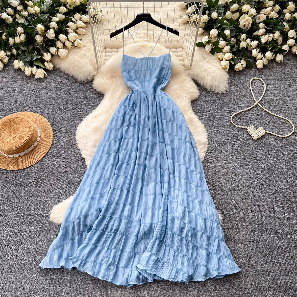 Backless Lace Up Summer A-Line Maxi Sundress for Women