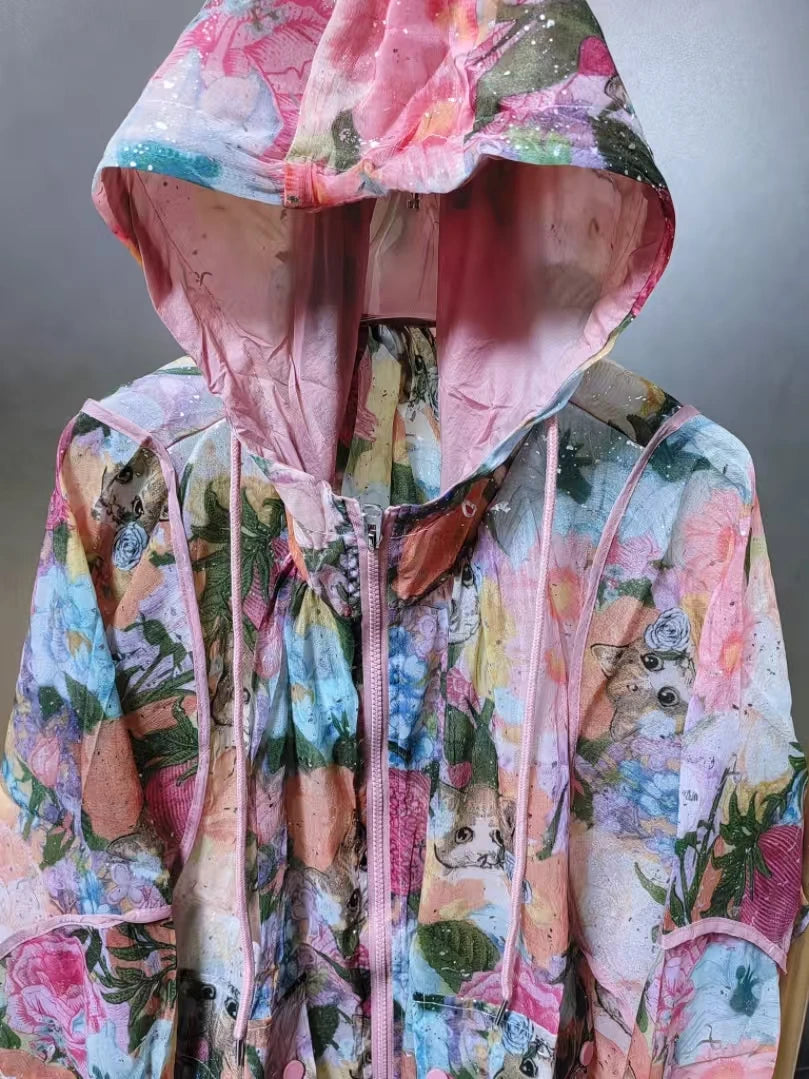 Tie Dye Printed Hooded Summer Casual Shirts for Women