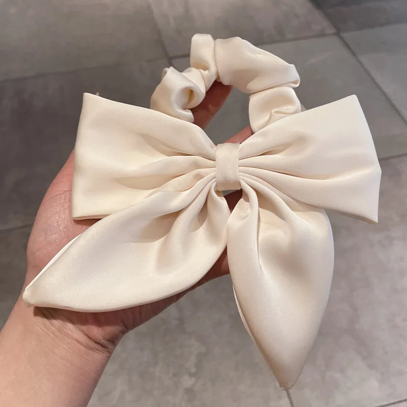 Vintage Red Satin Bow Elastic Hair Bands for Women