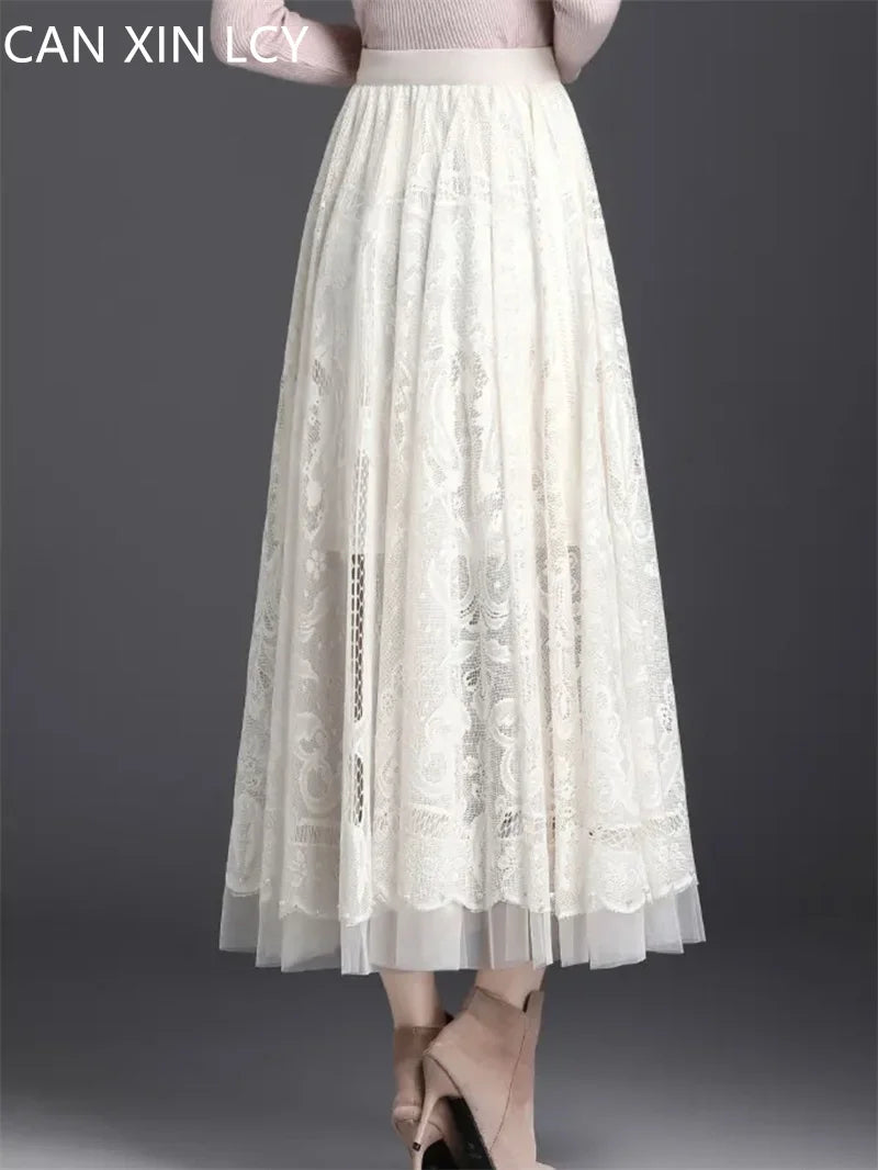 High Waist Lace Skirt With Hollow Out Studded Details For Women