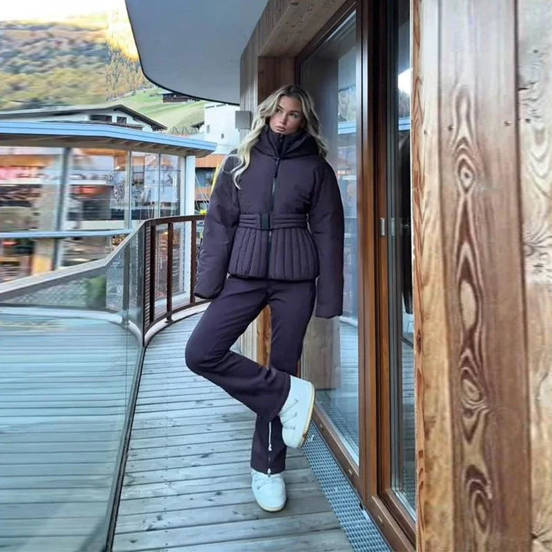 Sleeveless V Neck Ski Jumpsuit With Zippers for Women