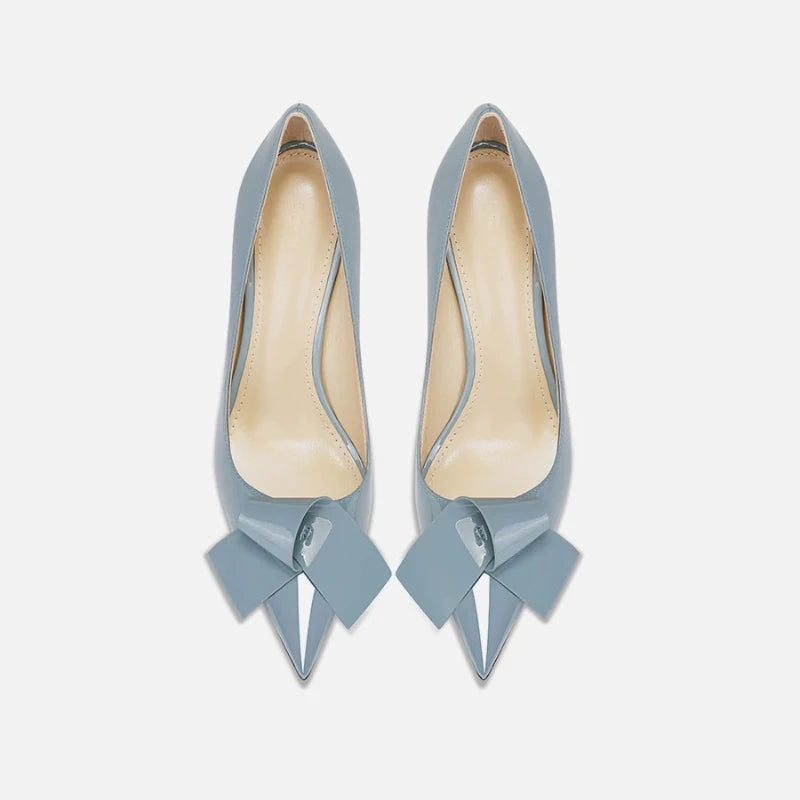 Bow Pointed Stiletto Patent Leather Pumps for Women