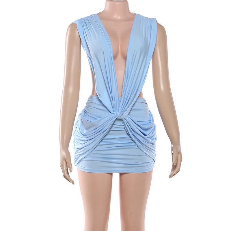 Solid Cross Twist Ruched Bodycon Mini Dress for Women